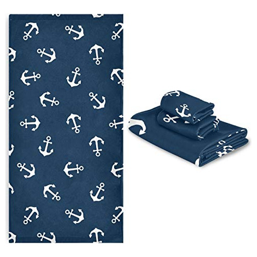 Juego De 3 Toallas De Baño Con Ancla Náutica Navy Anchors To