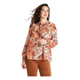 Blusa Con Lurex Y Amarra En Escote Terracota