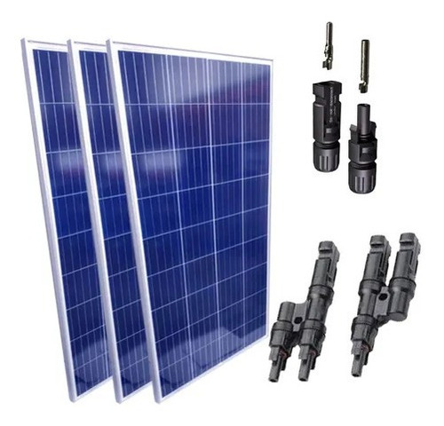 Kit 3 Placa Solar 150w Com Conector Y - Ligação Em Paralelo