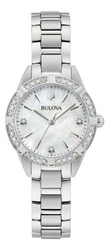 Reloj Bulova Colección Clásicos Sutton 96r253 Para Dama Color De La Correa Plateado Color Del Bisel Plateado Color Del Fondo Madre Perla