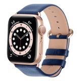 Correa Cuero Para Apple Watch 42/44/45/49 Azul/rosa Dorado