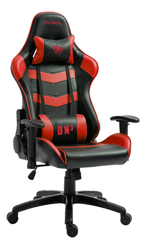 Cadeira De Escritório Draxen Dn3 Dn003 Gamer Ergonômica  Preta E Vermelha Com Estofado De Couro Sintético