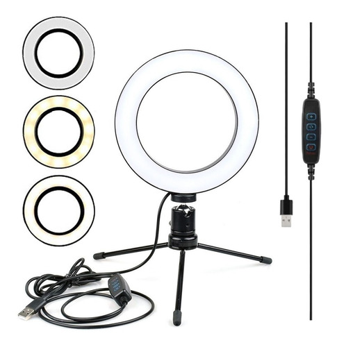 Ring Light Iluminador Selfie Makeup + Tripé De Mesa Luz Led 