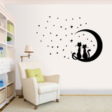 Adesivo De Parede Decorativo Gatos Casal Lua