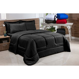 Edredom Enxovais Santana Coberdrom Casal Queen Queen Diseño Liso Color Preto De 2.4m X 2.2m