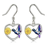 Aros Plata Solida 925 Colibrí Girasol Regalo Mujer Joyas