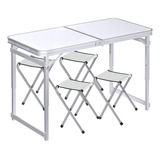 Mesa De Picnic Plegable Con 4 Taburetes, Mesa De Aluminio Ox