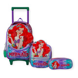 Kit Mochila Com Rodinhas Escola Infantil Ariel Sereia Denlex