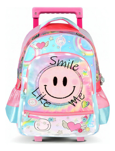 Mochila Footy Smile C/carrito, 18 Pulgadas, Luz Led, 12665 Color Fucsia Diseño De La Tela Violeta