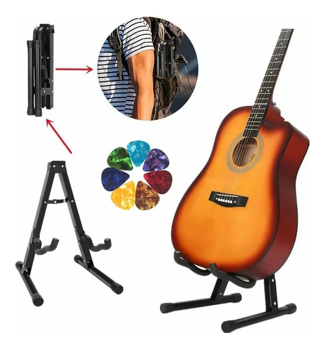 Base Soporte Para Guitarra O Bajo Metálico Con 8 Plumillas