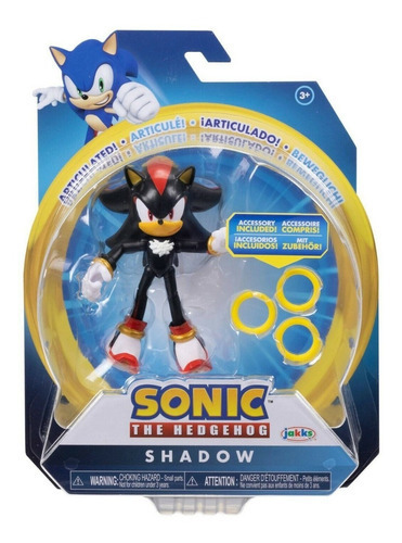 Figura Sonic The Hedgehog, Shadow Con Anillos. Articulada