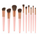 Pinceles De Maquillaje Profesional Set 10pcs Rosa Prima...