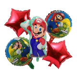 Pack 5 Globos Metalizado Super Mario Bros Aire O Helio