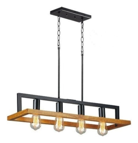 Colgante 4 Luces Woody 115 Madera Negro Industrial Led Cuo