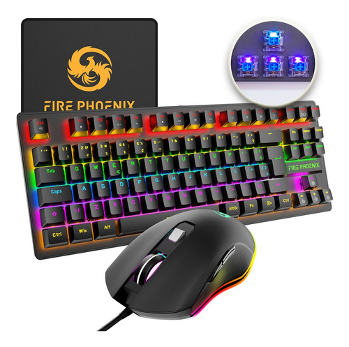 Kit Teclado Mouse Mecânico Abnt2 Gamer Rgb Switch Blue Be-k1