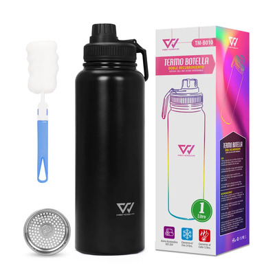 Termo Para Café Agua Grande 1 Litro De Acero Inoxidable Con Doble Pared Antiderrames Color Negro Trixter | MercadoLibre