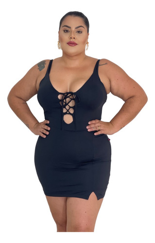 Macaquinho Plus Size Short Saia Ilhós De Amarrar Poliamida  