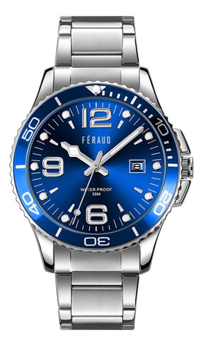 Reloj Feraud Hombre Acero Azul Calendario Lupa F5572 Gsla