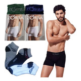 Combo Pack De 2 Bóxer Zorba Algodón + 3 Pares De Soquetes