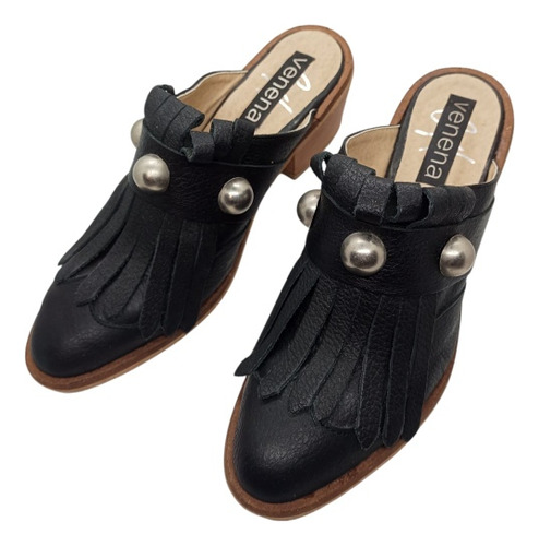 Zapatos Suecos Marca Venena Mujer Cuero Negro Talle 37/38