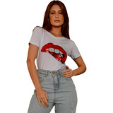 Blusa Tshirt Luxo Boca Blusinha Camiseta Feminina Estampada