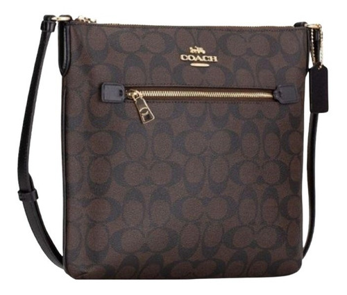 Bolsa Coach Original Dama Rowan File Con Logo Bandolera Color Marrón Oscuro