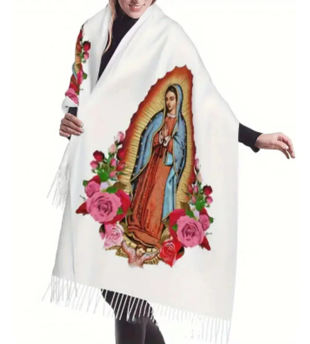 Rebozo Chal Pashmina Mexican De Telar Bordado Virgen Unisex