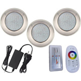 Kit 3 Power Led 9w Inox Rgb Brustec + Controle Toch + Fonte