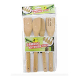 Set Por 4 Utensillos De Cocina Cucharas De Madera Palo Color