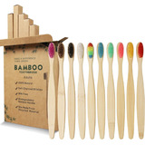 Pack 10 Cepillos Dientes De Bambú Cerdas Suaves Para Adultos