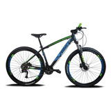 Bicicleta Aro 29 27v Rino Everest - Alivio 1.0 K7 + Trava Cor Preto/azul/verde Tamanho Do Quadro 21