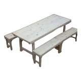 Juego De Mesa Plegable 2.0 M X.0,80m Y 2 Bancos De Pino Pleg