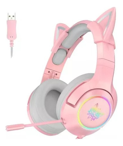 Audífonos Gamer Onikuma K9 Pink Orejas De Gato