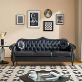 Sofá Chesterfield Negro, 3 Plazas, Compatible Con Sala De Es