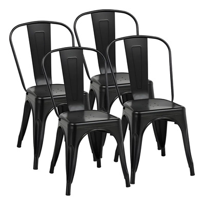 Set 4 Sillas Tolix Negra Apilables Estilo Vintage Kitul Hogar Industrial Brillante Negro