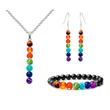 Juego Cuarzo 7 Chakras Collar Aretes Y Pulsera + Estuche 