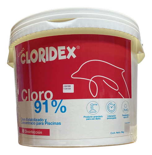 Cloro 91% Para Piscina, Linea Cloridex Balde X9kg