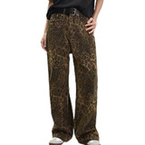 Leopard Print Jeans Marrón Para Mujer Y Hombre, Sueltos