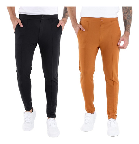 Kit 2 Calças Masculina Social Alfaiataria Moletom Skinny Fit