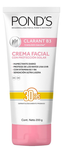 Crema Facial Pond's Clarant B3 Filtro Solar Fps 30 - 200g Tipo De Piel Mixta