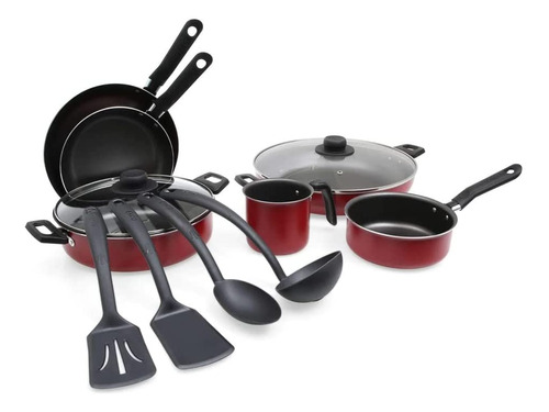 Batería De Cocina De 12 Piezas Ekco Color Rojo, Hecha De Alu