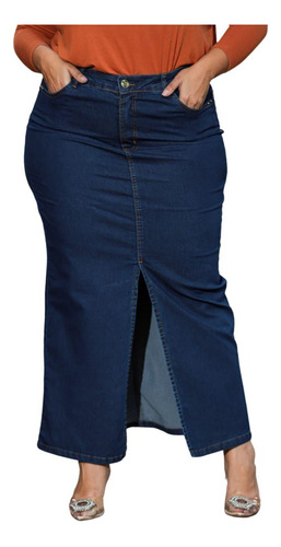 Saia Jeans Longa Plus Size Moda Grande Com Lycra 46 Ao 56