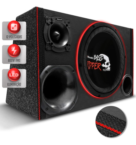 Caixa Som Trio Porta Mala 800w Sub 12 Shutt Ripper Grave Led