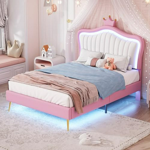 Cama Princesa Led Moderna (blanco+rosa, Individual)