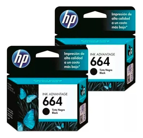 Combo 2 Cartuchos Hp 664 Tinta Original Negra F6v29al