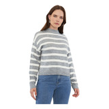 Sweater Mujer Rayas Crudo Lineas Gris Oscuro Corona