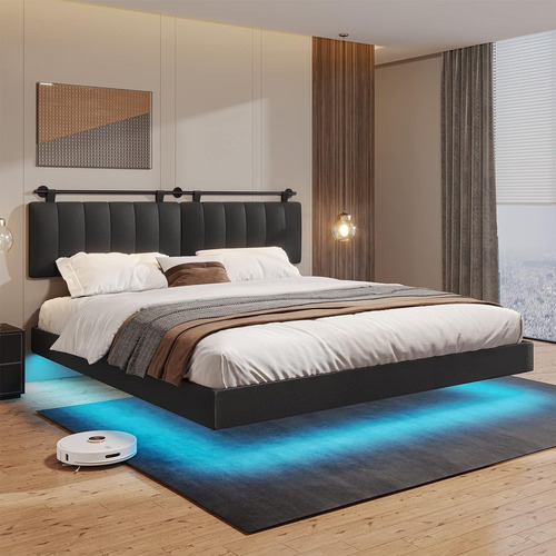 Base De Cama Led Flotante King Marca Hasuit Color Negro