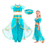 Fantasia Jasmine Vestido Menina Luxo Disney Princesa + Coroa