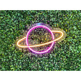 Painel Letreiro Neon Led Saturno Planeta Quarto De Bebê Cor Rosa 110v/220v