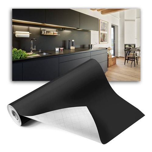 Vinilo Negro Mate Decoración Cocina Alacenas (1.26m X 1m)